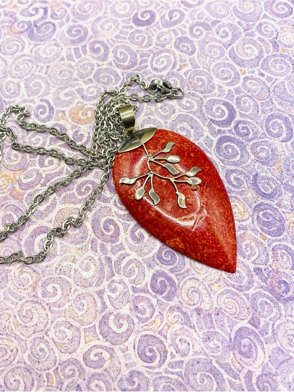 Red Sponge Coral Sterling Silver Overlay Necklace